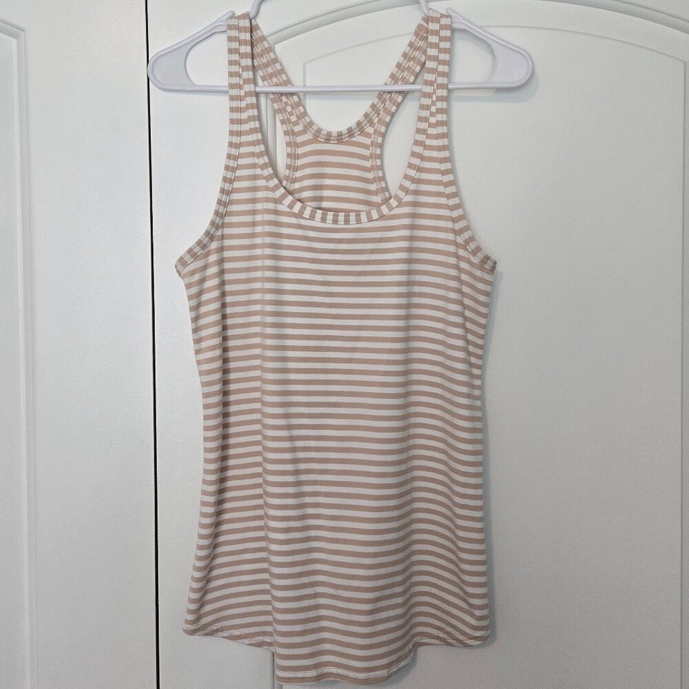 101. Lululemon Cool Racerback Tank – Tan & Cream Stripe – Size 6